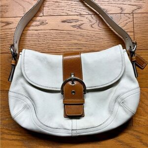 Vintage 2000s Coach White SoHo Flap Leather Shoulder Bag